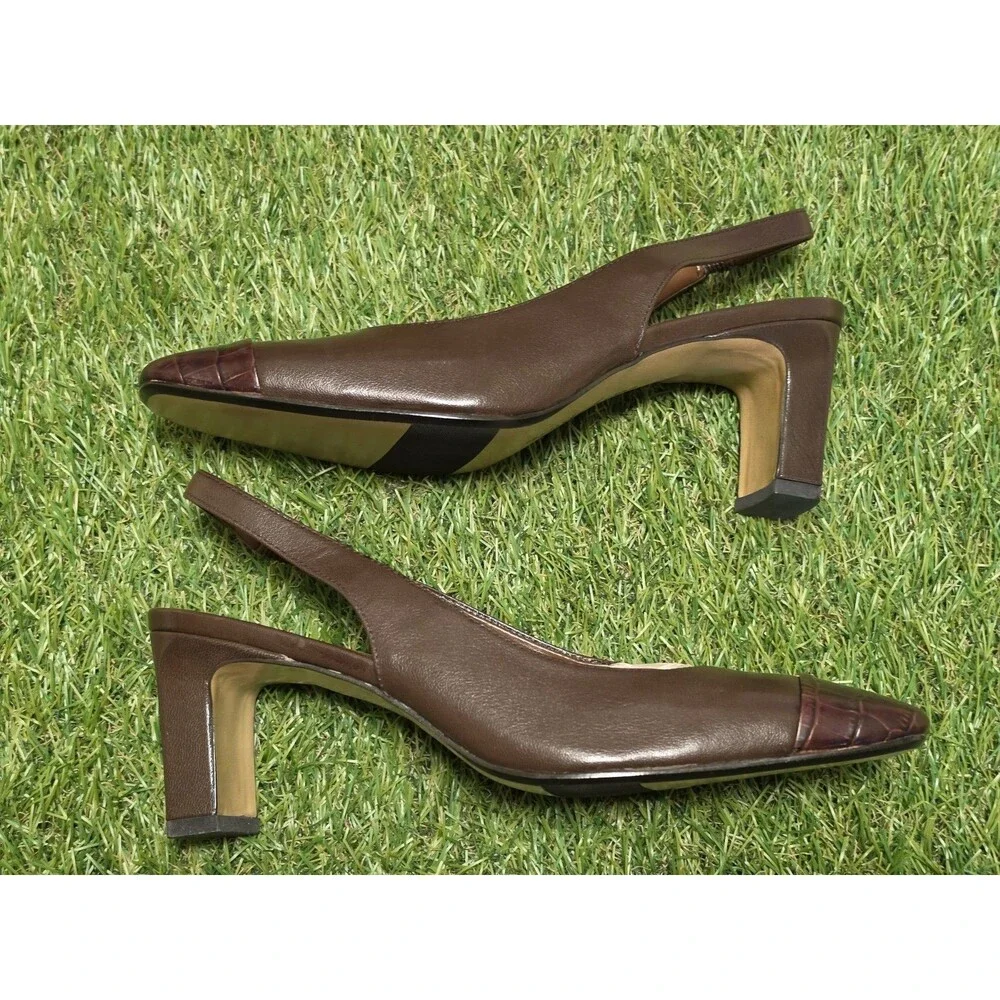 Vintage Easy Spirit ESKASATO Brown Leather Slingback Block Heel Size 6 1/2 NIB - Picture 3 of 16